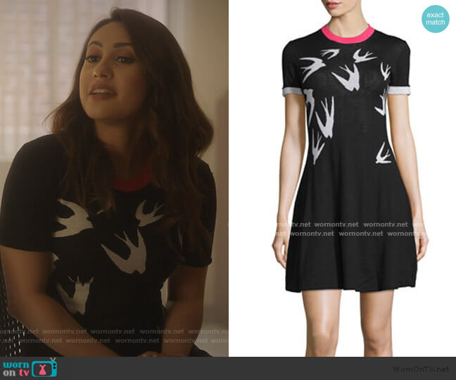 McQ Alexander McQueen Short-Sleeve Jacquard Skater Dress worn by Ana Torres (Francia Raisa) on Grown-ish