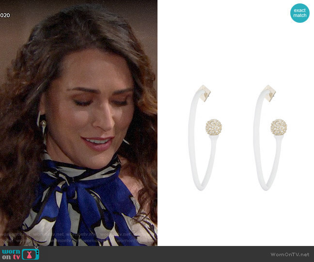 Alexis Bittar Pave Detail Hoop Earrings worn by Quinn Fuller (Rena Sofer) on The Bold and the Beautiful