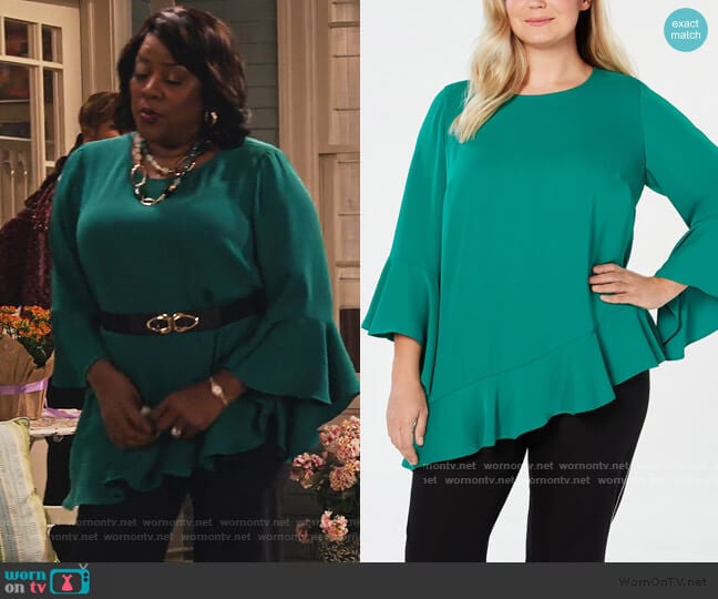 Alfani Plus Size Asymmetrical Bell-Sleeve Top worn by MDear (Loretta Devine) on Family Reunion