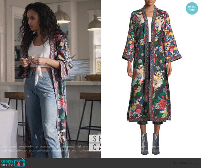 Alice + Olivia Lynn Side-Slit Long Kimono worn by Olivia Baker (Samantha Logan) on All American