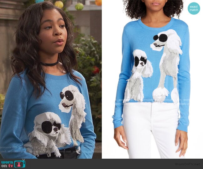 Alice + Olivia Connie Poodle Intarsia Sweater worn by Nia Baxter (Navia Robinson) on Ravens Home