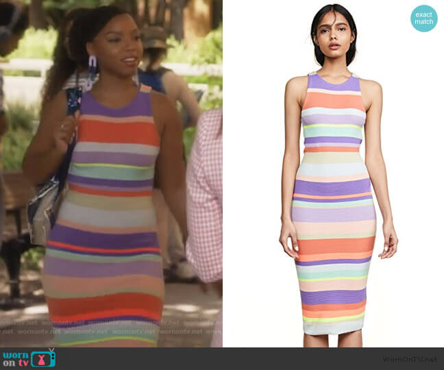 Alice + Olivia Jenner Striped Dress worn by Jazlyn Forster (Chloe Bailey) on Grown-ish