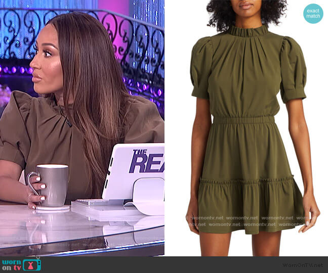 Alice + Olivia Vida Puff Sleeve Ruffle Dress worn by Adrienne Houghton on The Real