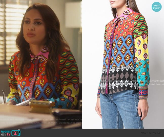 Alice + Olivia Willa Blouse worn by Ana Torres (Francia Raisa) on Grown-ish