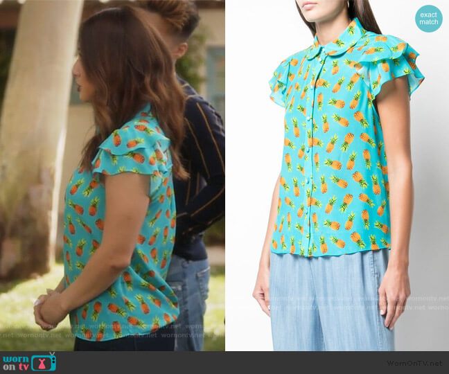 Alice + Olivia Ziggy Ruffle Blouse worn by Ana Torres (Francia Raisa) on Grown-ish