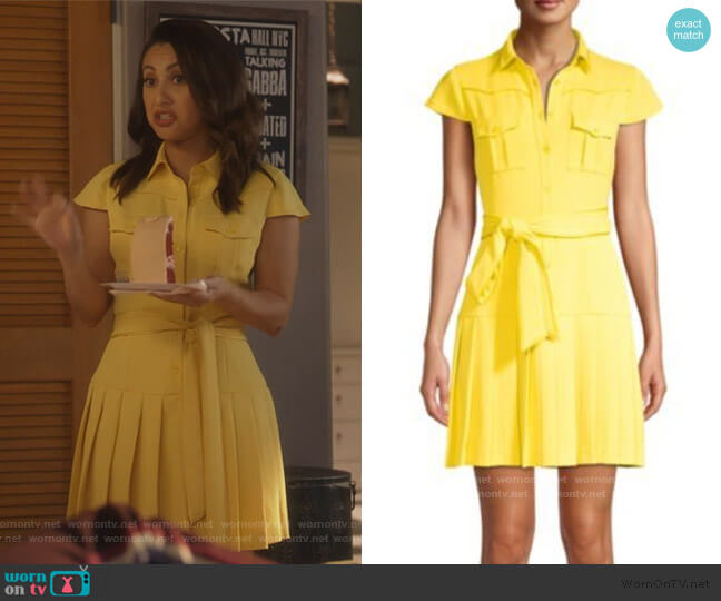 Alice + Olivia Yoko Short Sleeve Pleated Shirtdress worn by Ana Torres (Francia Raisa) on Grown-ish