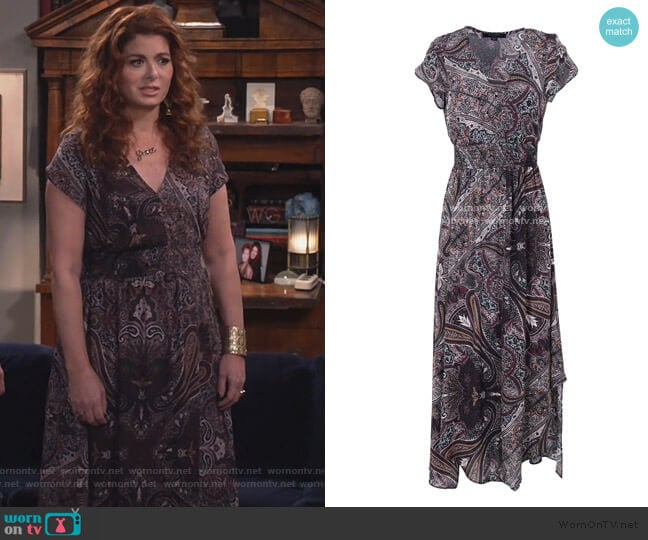 All Saints Leila Scarf Dress worn by Grace Adler (Debra Messing) on Will and Grace