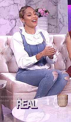Amanda’s denim corset and white ruffle blouse on The Real