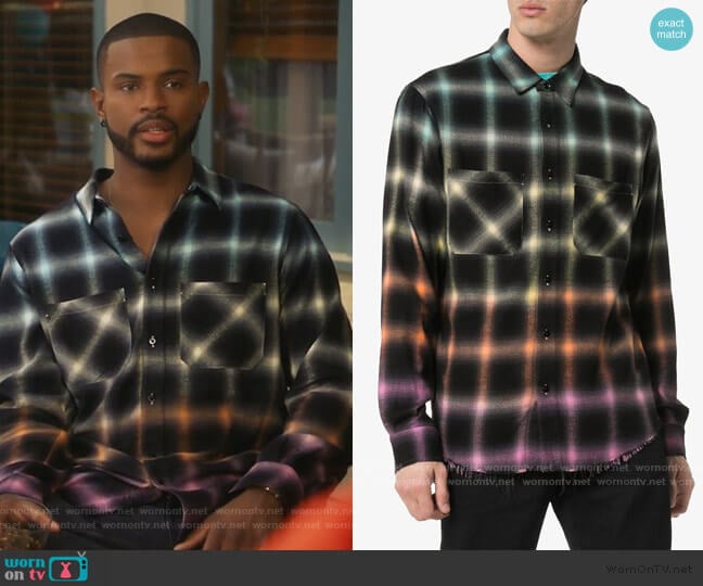 Amiri Ombre Plaid Shirt worn by Aaron Jackson (Trevor Jackson) on Grown-ish