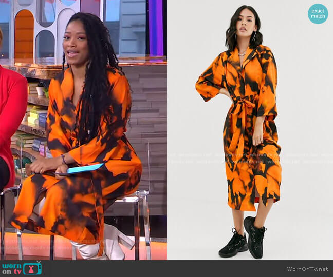 Another Reason Slouch Shirt Dress with Drawstring Waist in Blur Print worn by Keke Palmer on Good Morning America