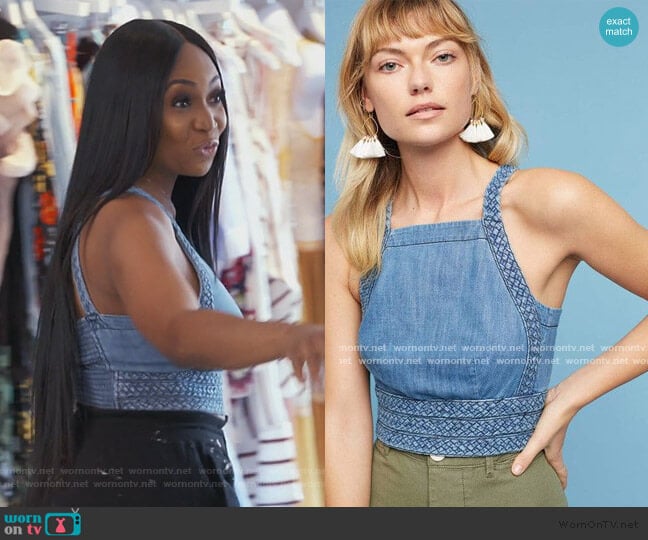Anthropologie Braided Denim Crop Top