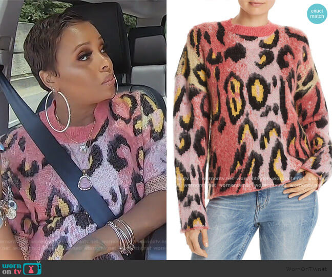 Aqua Brushed Leopard Print Sweater worn by Eva Marcille on The Real Housewives of Atlanta