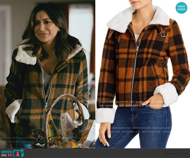 Aqua Faux-Fur Trim Plaid Coat