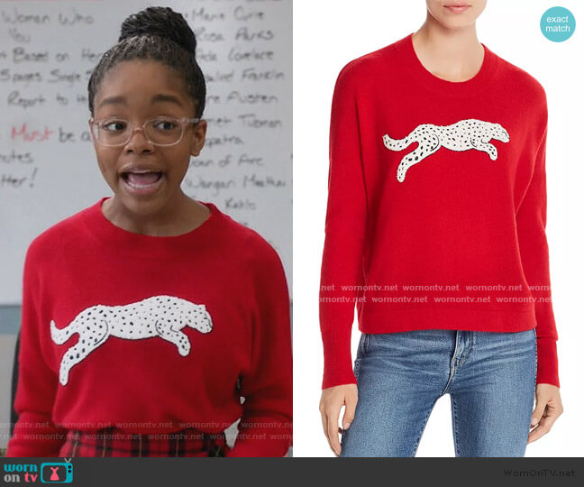 Aqua Cashmere Snow Leopard-Appliqué Cashmere Sweater worn by Diane Johnson (Marsai Martin) on Black-ish