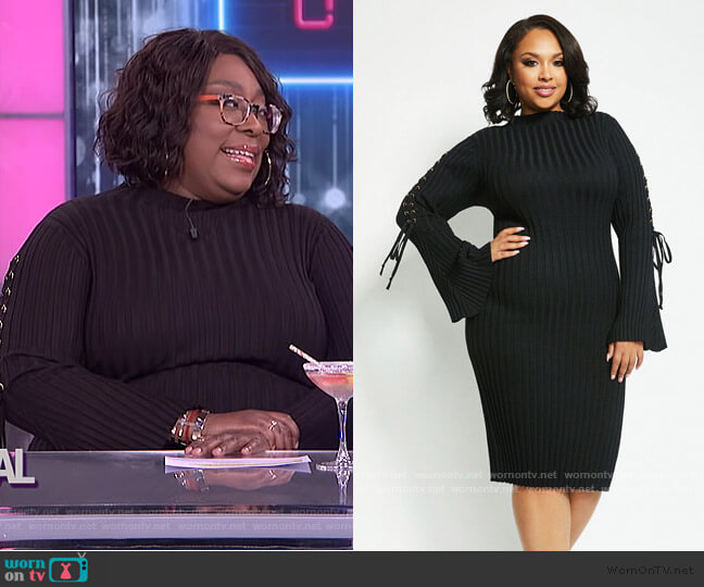 Ashley Stewart Lace-up Sleeve Sweater Dress worn by Loni Love on The Real