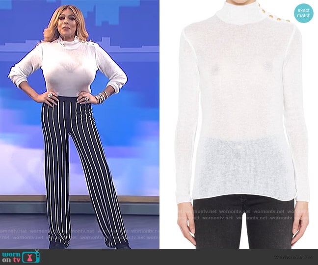 Balmain Shoulder Buttoned Turtleneck Jumper worn by Wendy Williams on The Wendy Williams Show