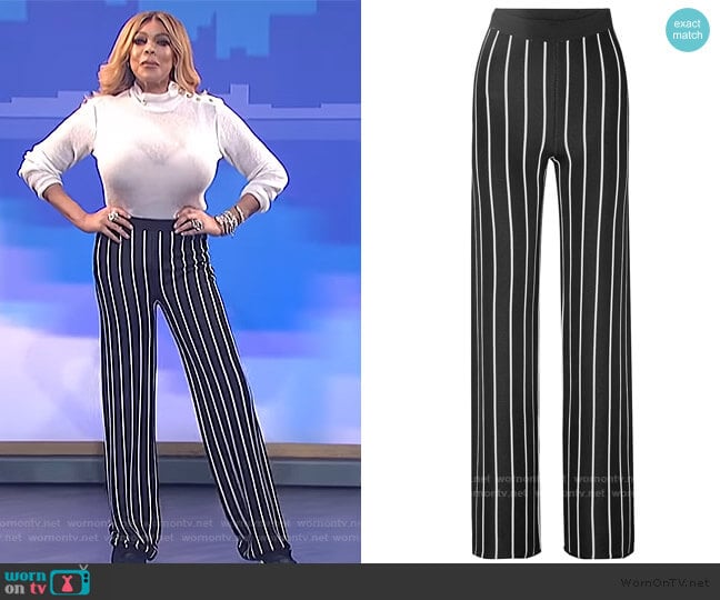 Balmain Striped stretch-knit wide-leg pants worn by Wendy Williams on The Wendy Williams Show