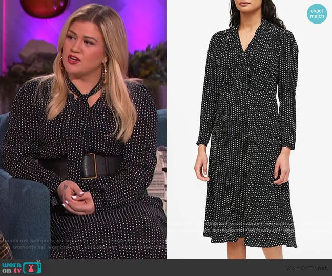 Banana Republic Polka Dot Tie-Neck Dress worn by Kelly Clarkson on The Kelly Clarkson Show
