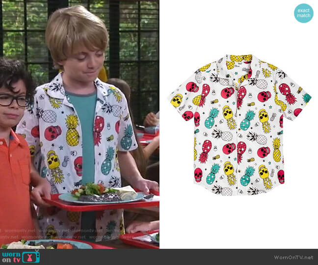 Epic Threads Pineapple Skull Poplin Shirt worn by Finn Sawyer (Will Buie Jr) on Bunkd