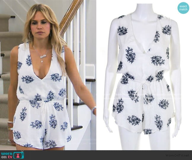 Blue Life Floral Embroidered Romper worn by Jackie Goldschneider on The Real Housewives of New Jersey
