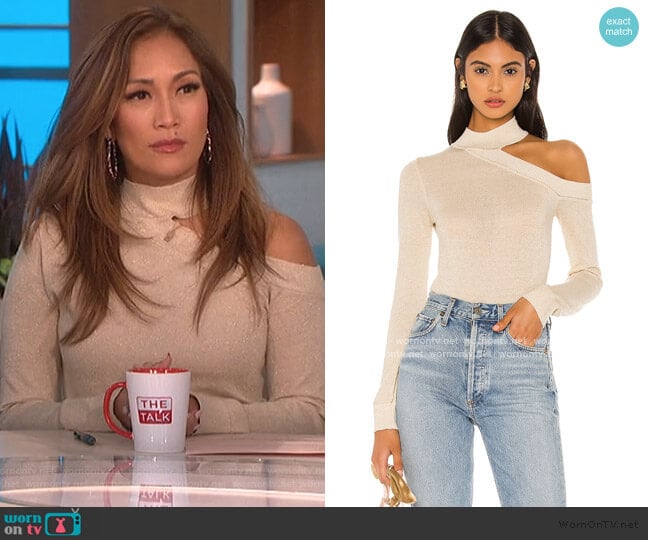 Camila Coelho Bexley Sweater worn by Carrie Inaba on The Talk