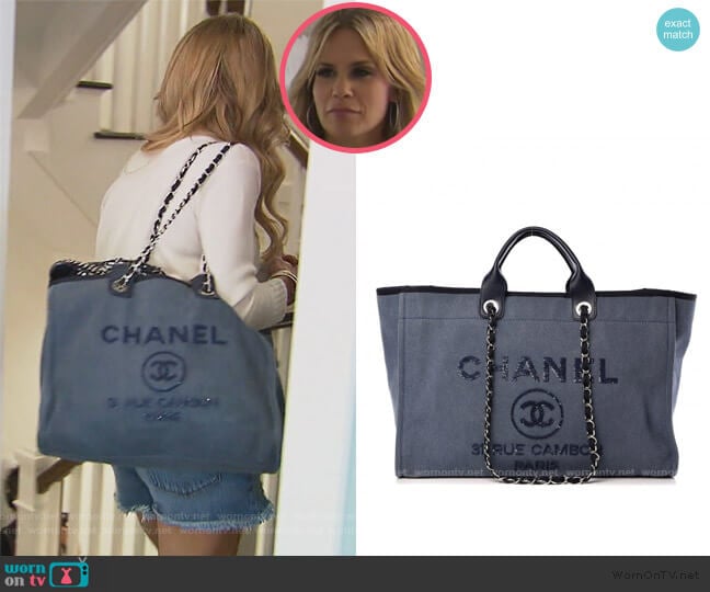 Chanel Sequin Embellished Denim Tote worn by Jackie Goldschneider on The Real Housewives of New Jersey
