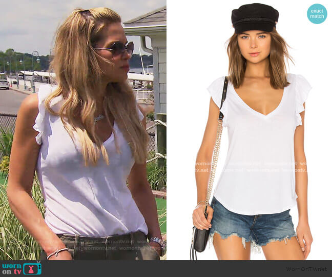 Chaser Flutter Sleeve V Neck Tee worn by Jackie Goldschneider on The Real Housewives of New Jersey