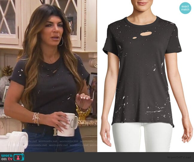 Chaser Gauzy Distressed Cotton Tee worn by Teresa Giudice on The Real Housewives of New Jersey