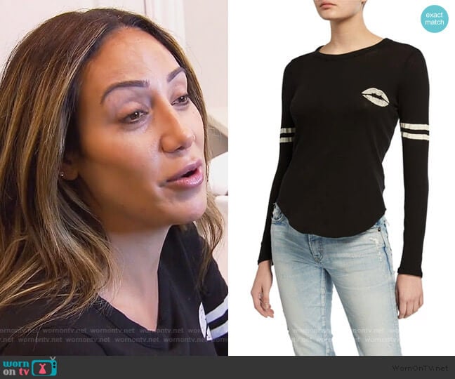 Chaser Kiss Graphic Long-Sleeve Logo Tee worn by Melissa Gorga on The Real Housewives of New Jersey