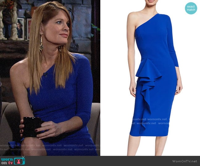 Chiara Boni La Petite Robe One-Shoulder Asymmetric-Ruffle Cocktail Dress worn by Phyllis Summers (Michelle Stafford) on The Young and the Restless