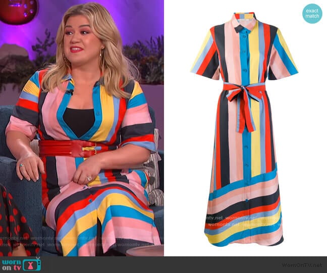 Chinti & Parker Striped Shirt Dress worn by Kelly Clarkson on The Kelly Clarkson Show