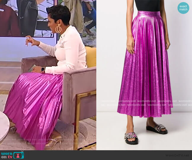 Christopher Kane Pleated crinkled-lame maxi skirt worn by Tamron Hall on Tamron Hall Show