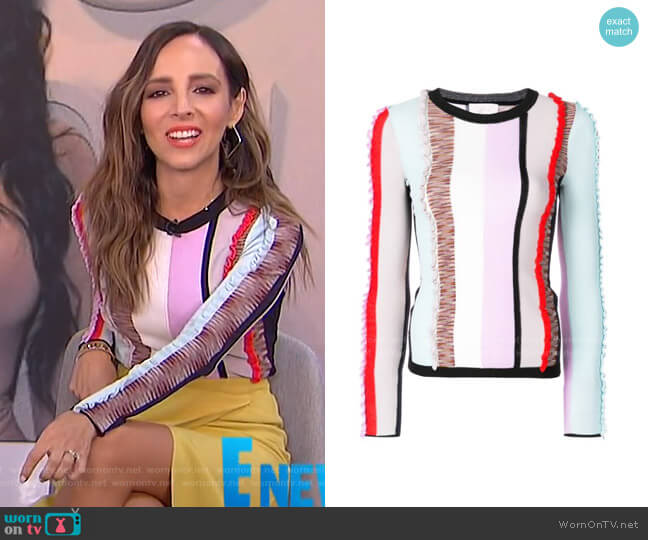 Cinq a Sept Frill Stripe Panel Sweater worn by Lilliana Vazquez on E! News