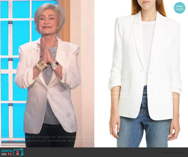 Cinq a Sept Khloe Ruched Sleeve Blazer worn by Sharon Osbourne on The Talk