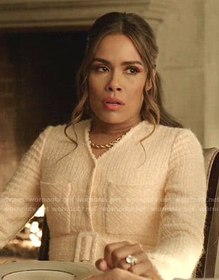 Cristal’s pink belted tweed jacket on Dynasty