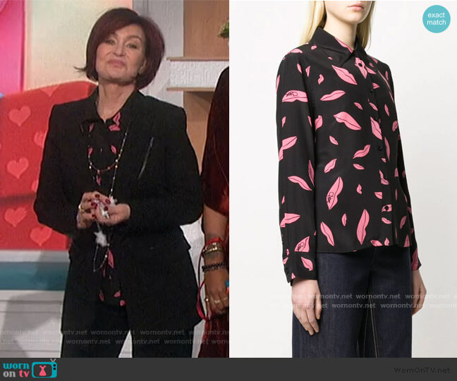 Diane Von Furstenberg Samson Falling Lips Shirt worn by Sharon Osbourne on The Talk