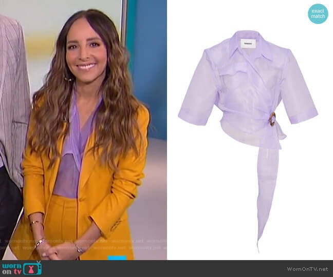 Nanushka Dalas Wrap-Effect Sheer Top worn by Lilliana Vazquez on E! News
