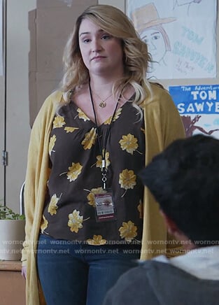 Davia’s black floral top on Good Trouble