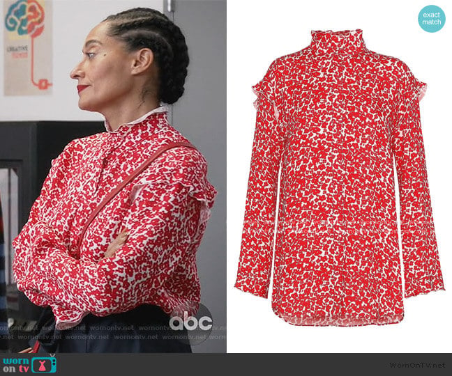 Derek Lam Ruffle-trimmed Floral-print Blouse worn by Rainbow Johnson (Tracee Ellis Ross) on Black-ish