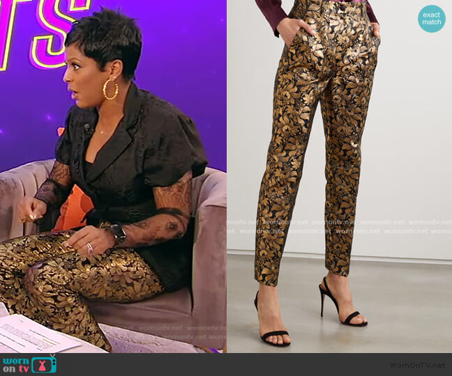 Dolce & Gabbana Metallic floral-jacquard straight-leg pants worn by Tamron Hall on Tamron Hall Show