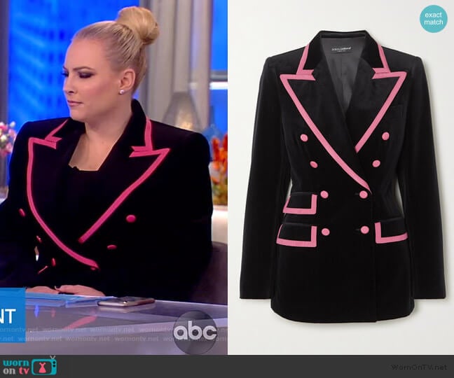 Dolce & Gabbana Two-tone Double-breasted Satin-trimmed Velvet Blazer worn by Meghan McCain on The View