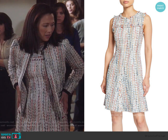 Elie Tahari Dean Crewneck Sleeveless Tweed Dress