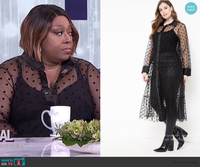 Eloquii Sheer Dot Maxi Dress worn by Loni Love on The Real