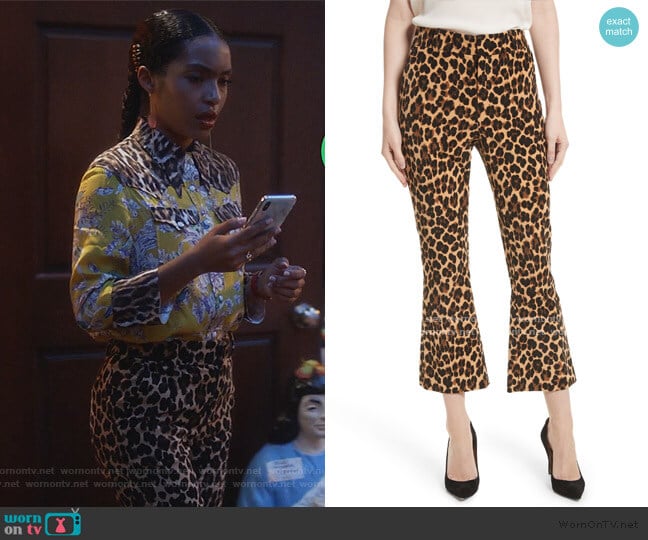 Frame Cheetah Print Velvet Crop Flare Pants worn by Zoey Johnson (Yara Shahidi) on Grown-ish