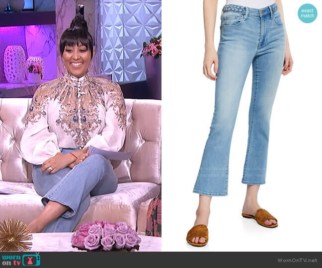 Frame Le Crop Mini Boot-Cut Jeans with Braided Waistband worn by Tamera Mowry on The Real