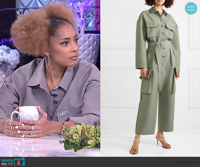 Frankie Shop Linda belted brushed-twill jumpsuit worn by Amanda Seales on The Real