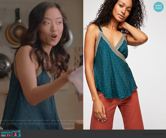 Free People Breezy Border Cami worn by Janet (Andrea Bang) on Kims Convenience