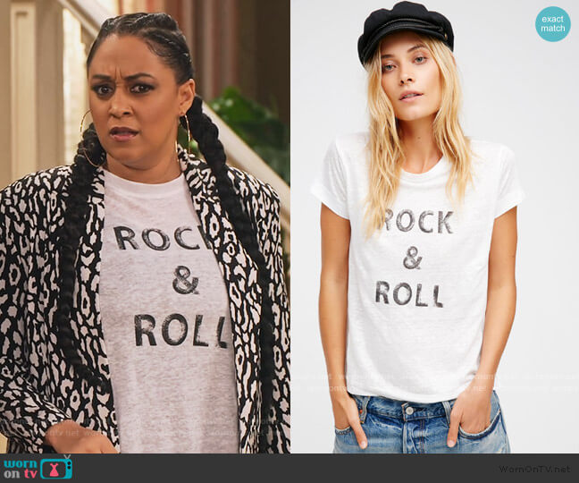 Free People Rock N Roll Tee worn by Cocoa McKellan (Tia Mowry-Hardrict) on Family Reunion