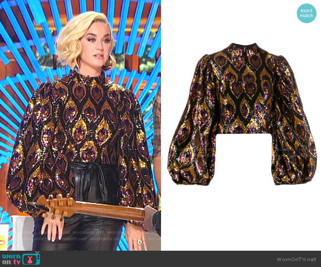 Giuseppe Di Morabito Sequinned Bell Sleeve Blouse worn by Katy Perry on American Idol