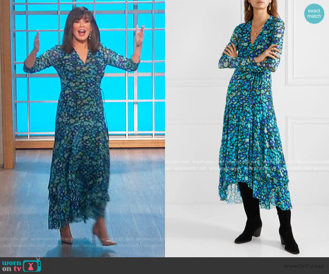 Ganni Floral-print Stretch-mesh Wrap Midi Dress worn by Marie Osmond on The Talk